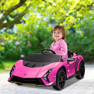 Coche Eléctrico para Niños de +3 Años Lamborghini Autentica Coche Eléctrico con Batería 12V Mando a Distancia Faros Bocina Arranque Suave y Música MP3 Rosa