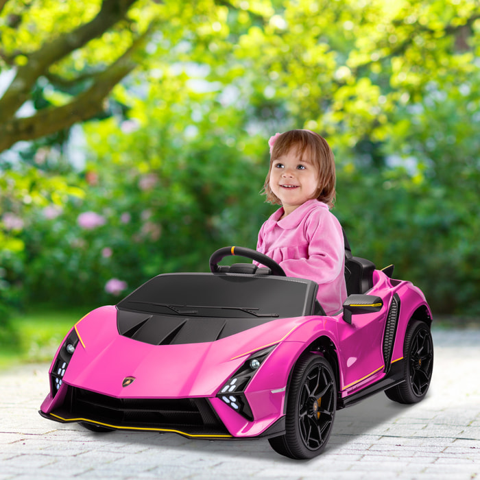 Coche Eléctrico para Niños de +3 Años Lamborghini Autentica Coche Eléctrico con Batería 12V Mando a Distancia Faros Bocina Arranque Suave y Música MP3 Rosa