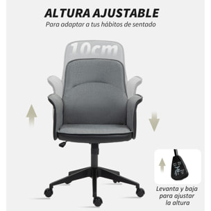 Silla de Oficina Giratoria Silla de Escritorio Altura Ajustable con Función de Basculante y Reposabrazos Silla de Estudio Carga 120 kg Gris y Negro