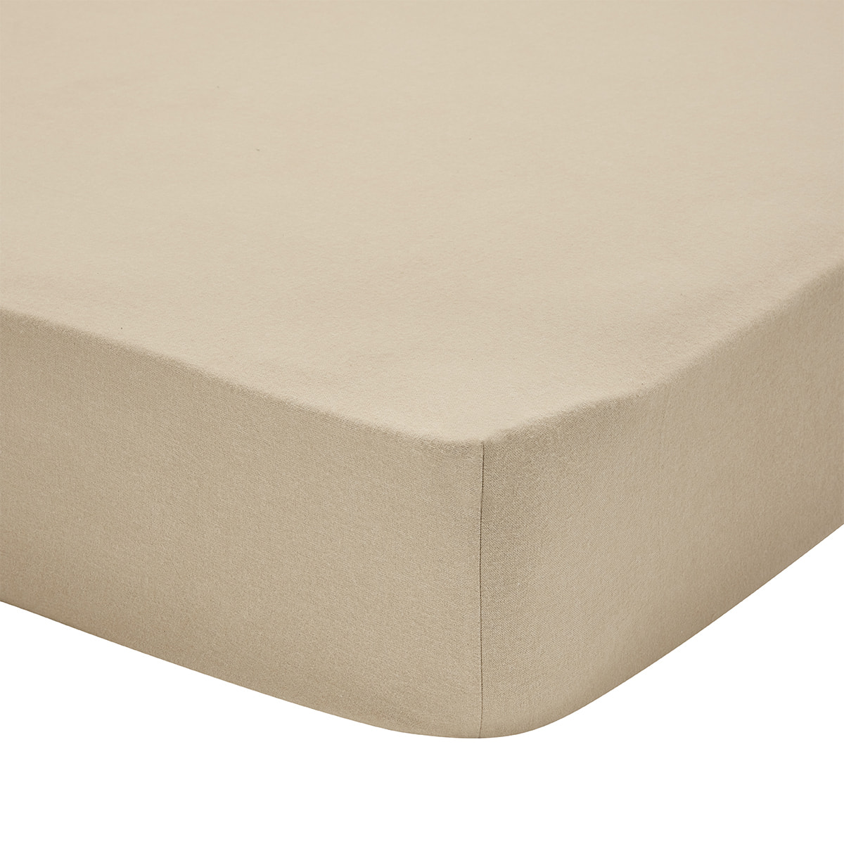 Drap housse uni en flanelle de coton, bonnet de 30cm, FRISSON, Beige Sésame