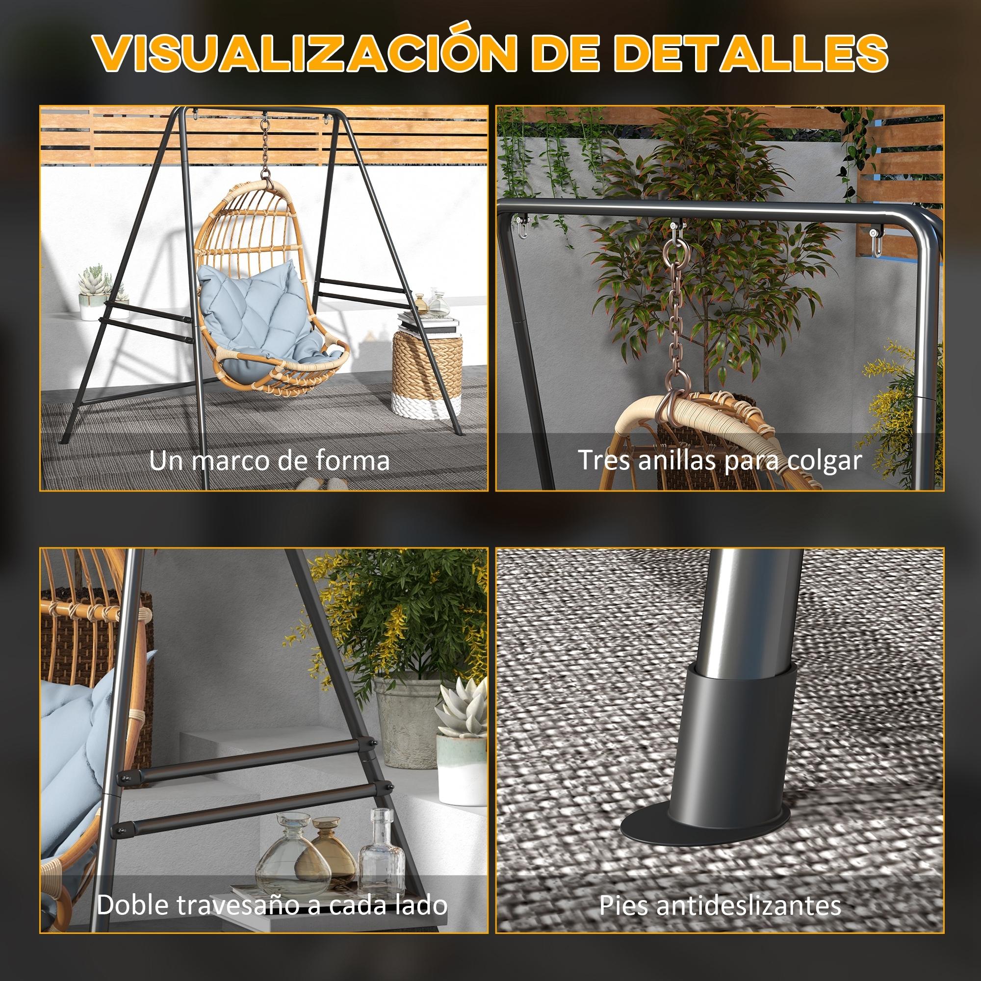 Soporte para Silla Colgante Sostén para Columpio con Marco de Acero Carga 150 kg para Patio Terraza Balcón Jardín Negro