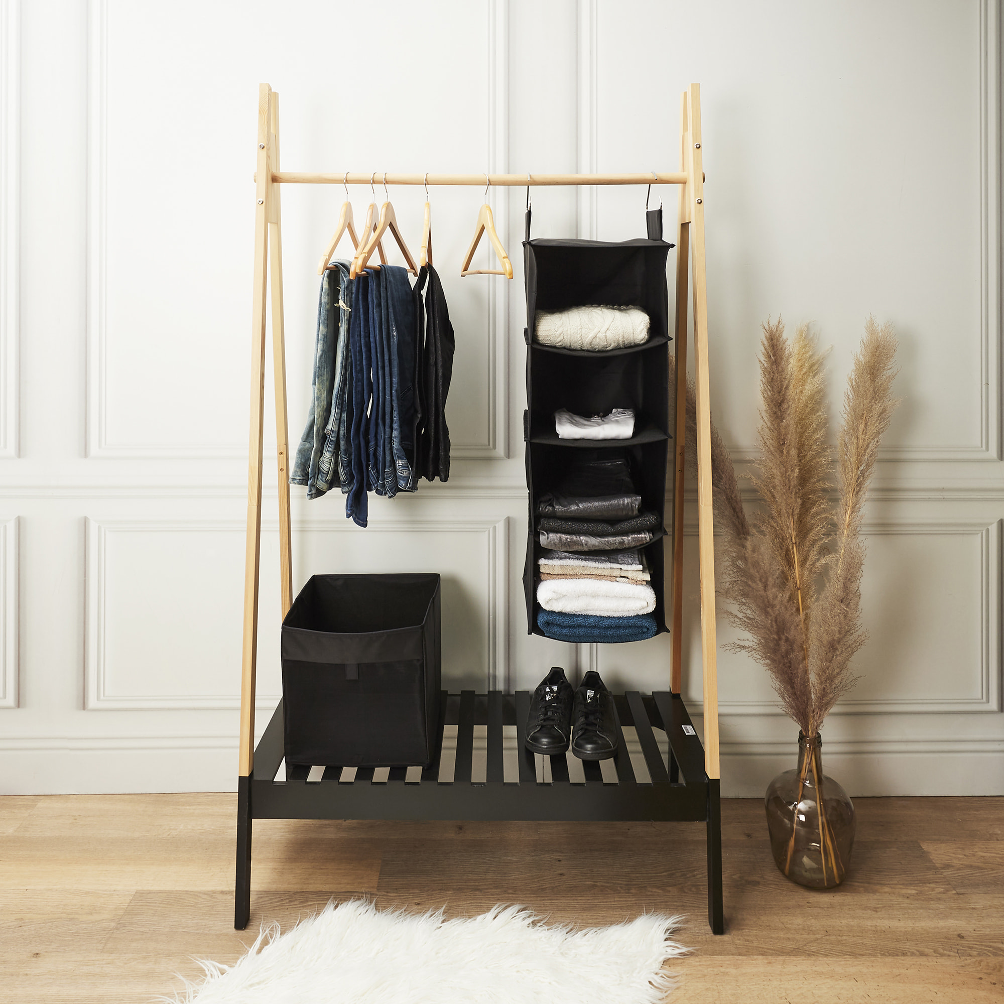 Rangement Suspendu - JE CHERCHE UNE IDEE - Pliable - 5 Cases - Noir