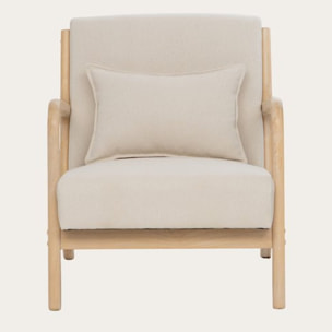 Fauteuil Bruno -bois massif dhévéa et revêtement-couleur beige 66 x 76 x 80 cm