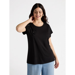 Fiorella Rubino - Camiseta con flores bordadas - Negro