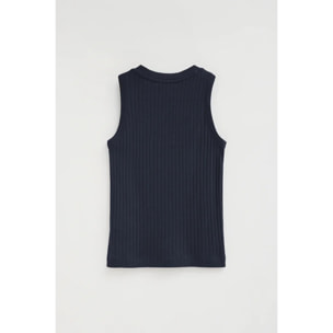 Pack mujer de dos camisetas sin mangas azul marino y blanca de canalé con logo Polo Club