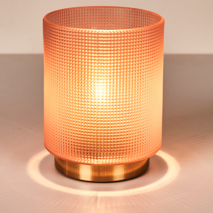 Lampe A Poser Verre Embosse Rose