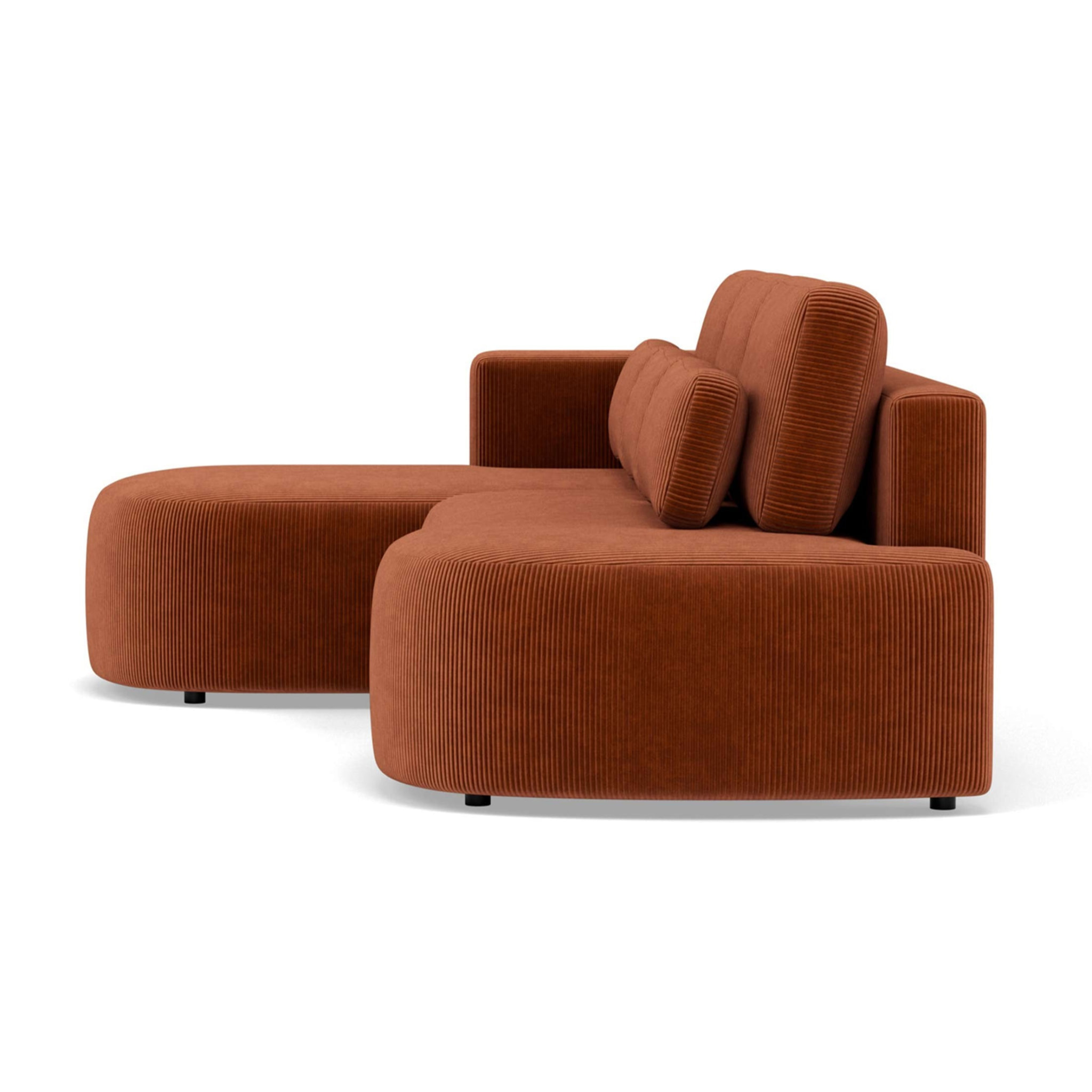 Mahina - canapé d'angle gauche 4 places convertible avec coffre en velours côtelé - Terracotta