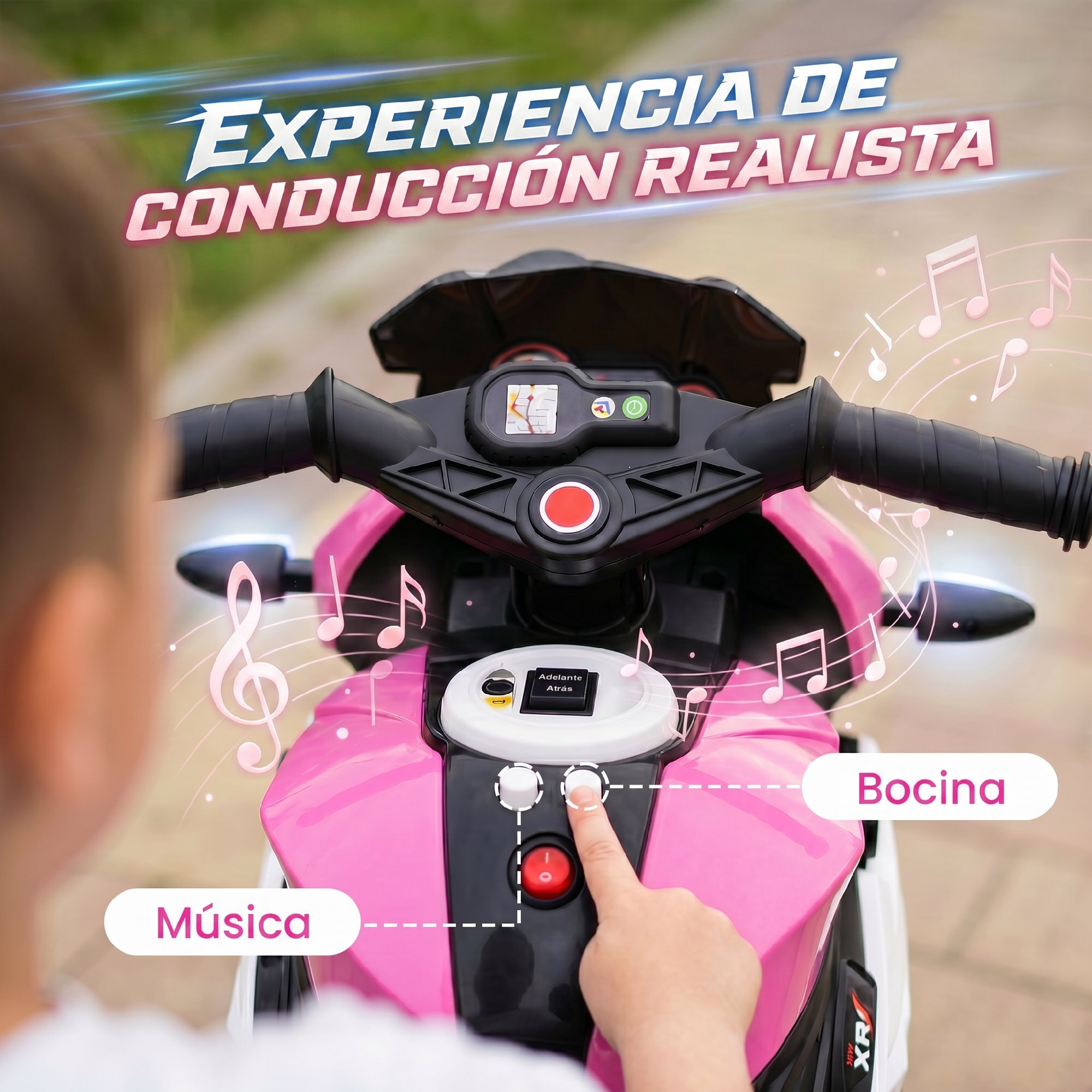 HOMCOM Moto Eléctrica para Niños con 3 Ruedas, Moto Eléctrica Infantil con Pedal, Faro LED, Música y Bocina, Regalo para Niños y Niñas de 3 a 5 Años, Rosa