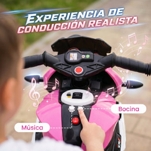 HOMCOM Moto Eléctrica para Niños con 3 Ruedas, Moto Eléctrica Infantil con Pedal, Faro LED, Música y Bocina, Regalo para Niños y Niñas de 3 a 5 Años, Rosa