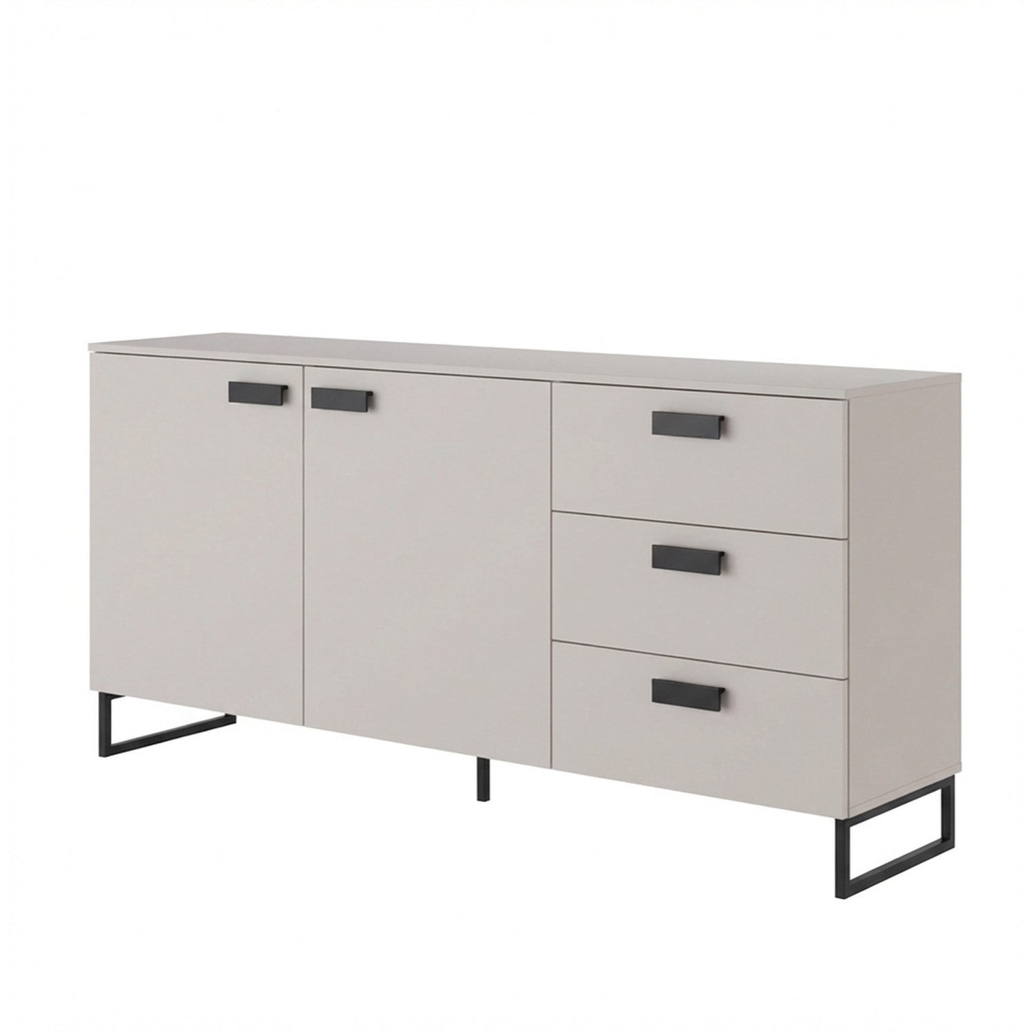 Madia con 2 Ante 3 Cassetti E Ripiani Interni Mobile Soggiorno Moderno In Melaminico Con Maniglie E Piedini Neri 184 x 86 x 40 Cm Cashmere