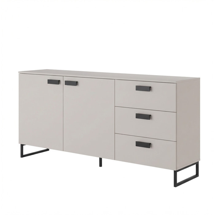 Madia con 2 Ante 3 Cassetti E Ripiani Interni Mobile Soggiorno Moderno In Melaminico Con Maniglie E Piedini Neri 184 x 86 x 40 Cm Cashmere