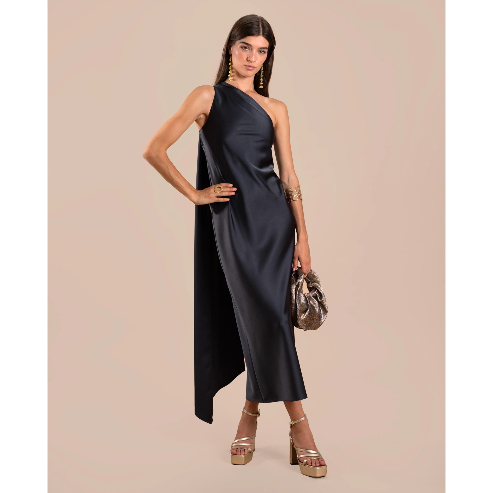 Vestido midi asimétrico con lazada