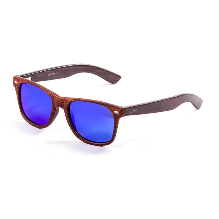 Gafas de sol OCEAN BEACH WOOD - Patilla marrón bambú con montura marrón / Revo azul