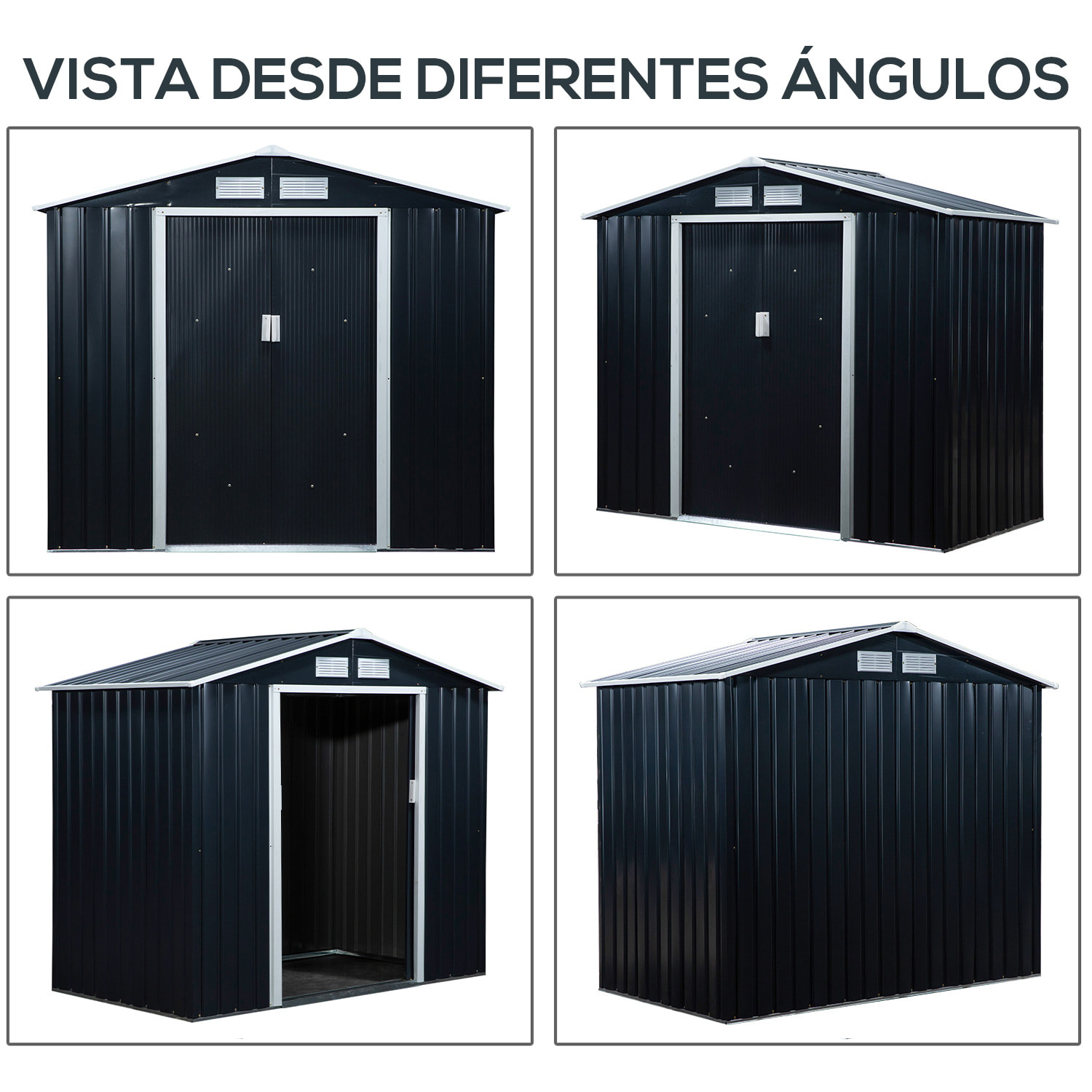 Caseta de Jardín 213x130x185 cm con 2 Puertas Correderas 4 Ventanas para Terraza