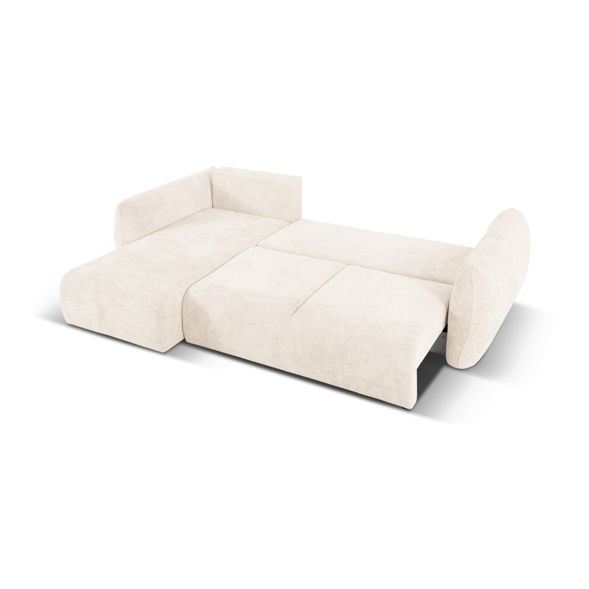Canapé d'angle gauche convertible avec coffre de rangement "Matera" 4 places en chenille beige clair