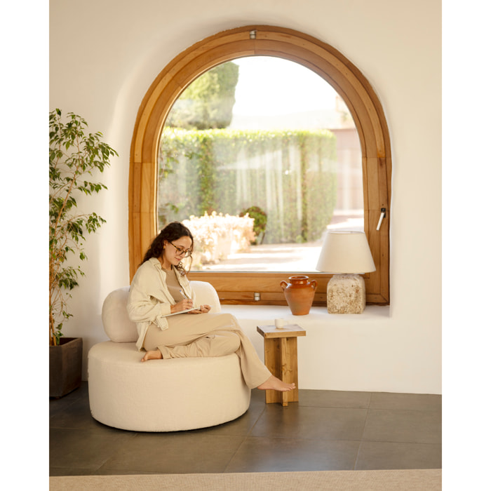 Fauteuil en bouclé rond couleur blanc de 91x71cm Hauteur: 71 Longueur: 91 Largeur: 91
