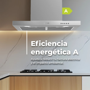 Campana Extractora Decorativa EVVO CE30, 60 cm, Inox, 350 m³/h, 3 Velocidades, Energía B
