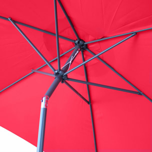 Parasol droit rond Ø300cm - Touquet Rouge - mât central en aluminium orientable et manivelle d'ouverture