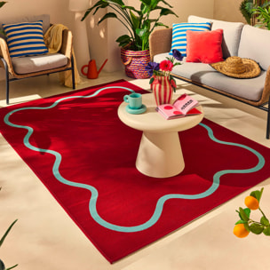 POSITANO - Tapis intérieur/extérieur à motif wavy bordeaux