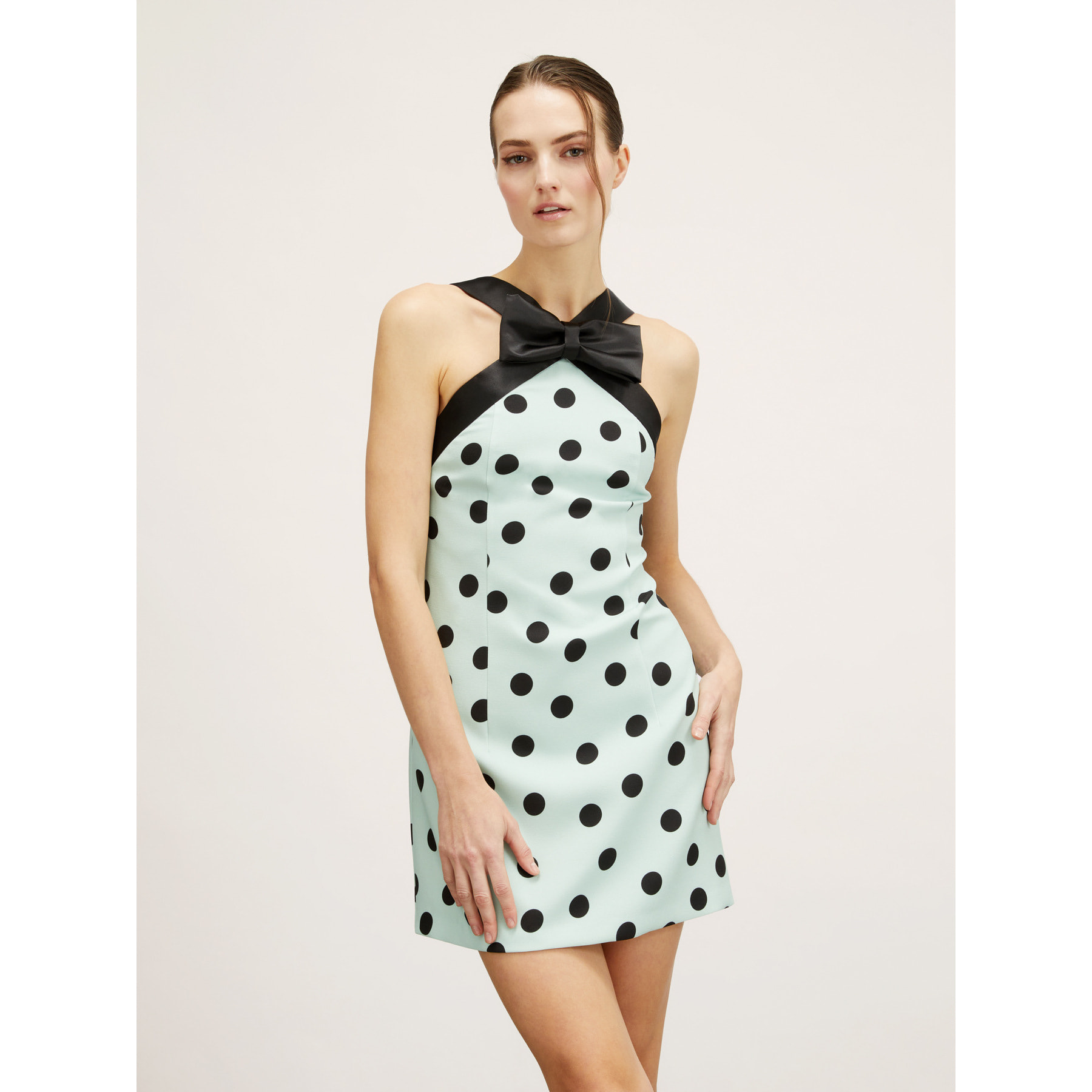 Motivi - Mini dress fantasia a pois con fiocco - Verde acqua