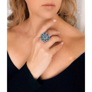 Anillo Carrusel en plata 10µm y cristal azul