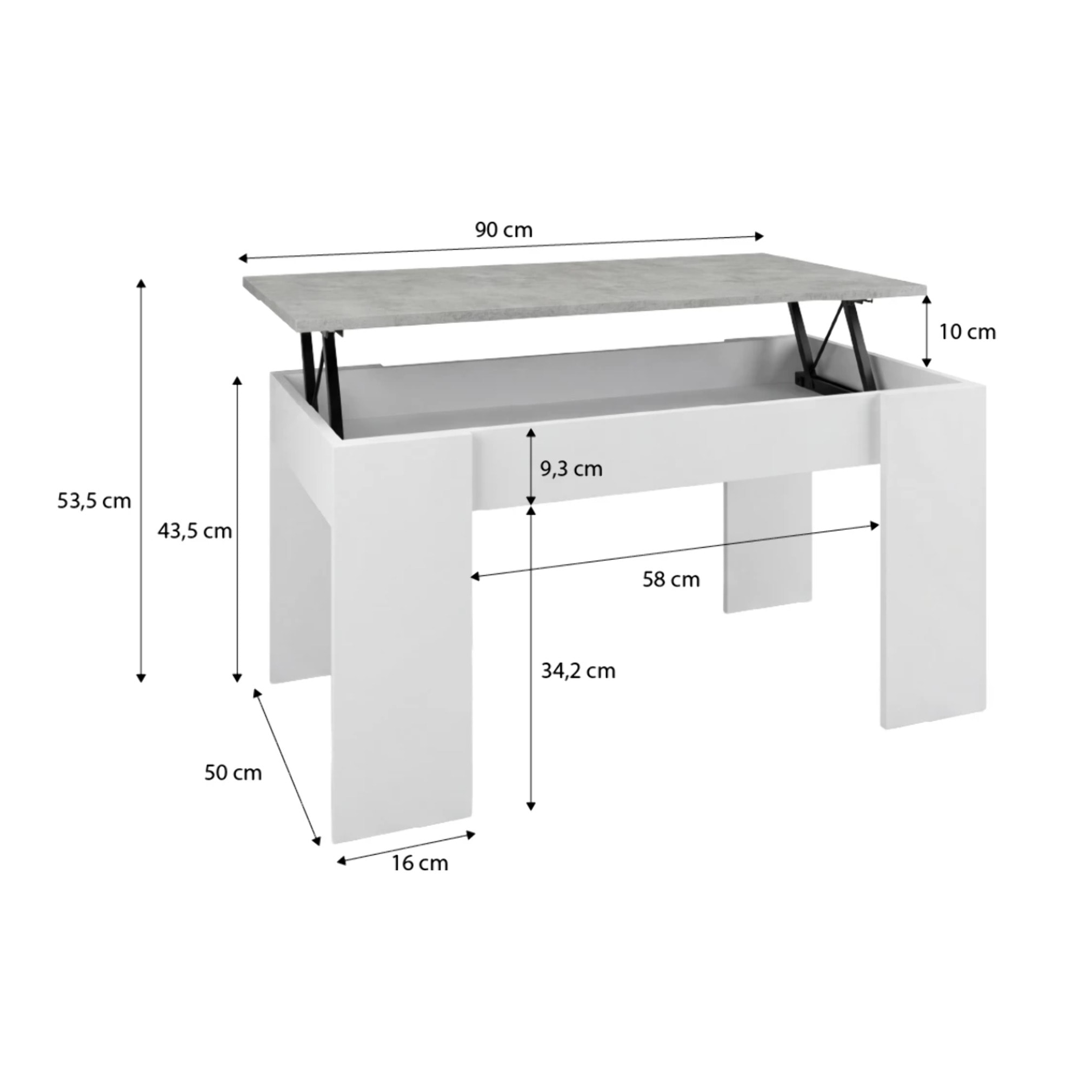Mesa de centro elevable en blanco artik y gris cemento Norak Blanco Artik (Blanco Mate) - Gris Cemento