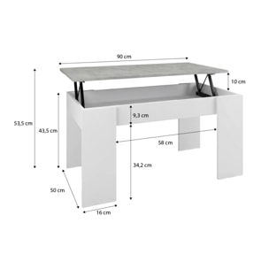 Mesa de centro elevable en blanco artik y gris cemento Norak Blanco Artik (Blanco Mate) - Gris Cemento