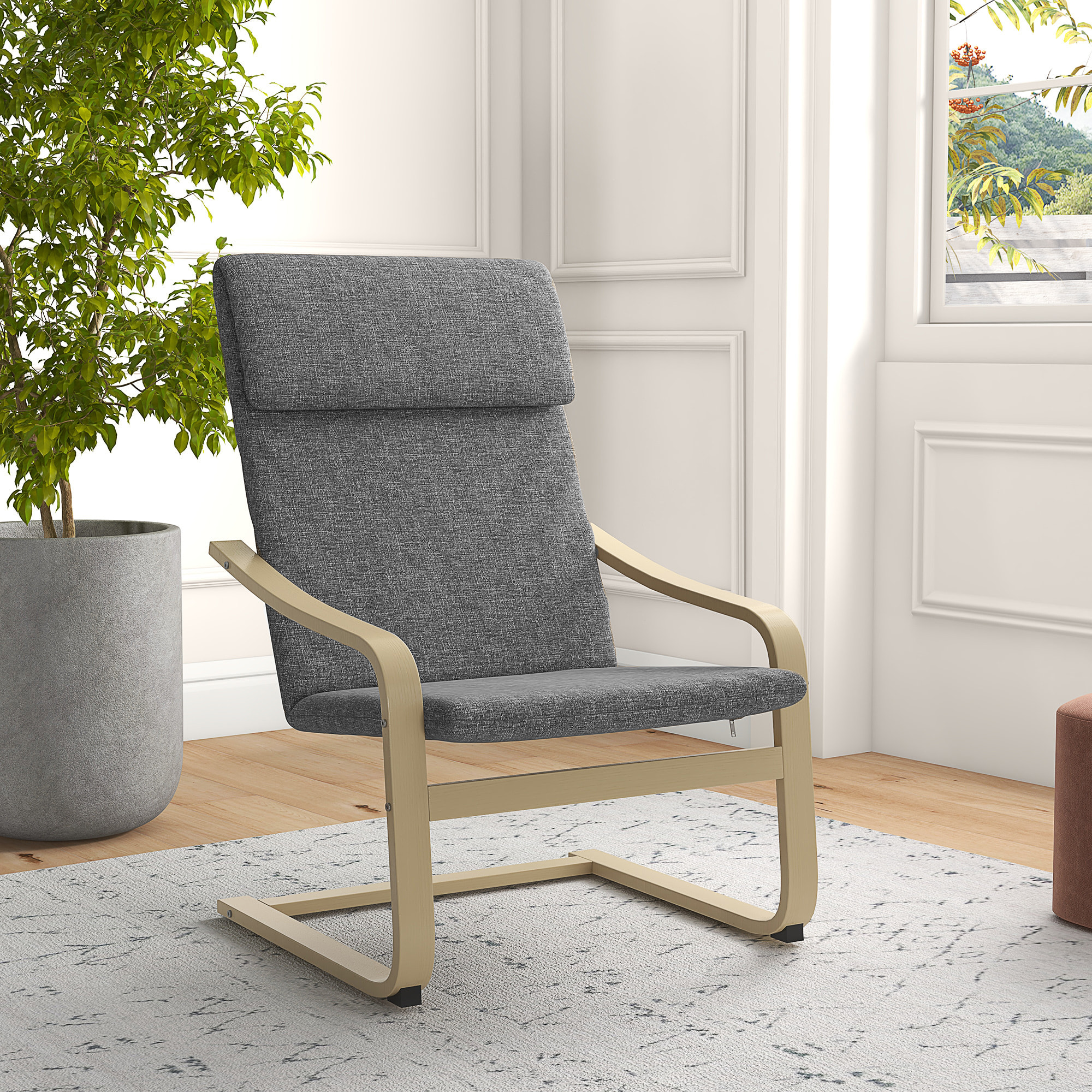 Fauteuil de salon, fauteuil chambre avec accoudoirs incurvés, coussin, chaise de salon en tissu aspect lin, 65 x 79 x 98 cm, gris