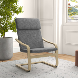 Fauteuil de salon, fauteuil chambre avec accoudoirs incurvés, coussin, chaise de salon en tissu aspect lin, 65 x 79 x 98 cm, gris
