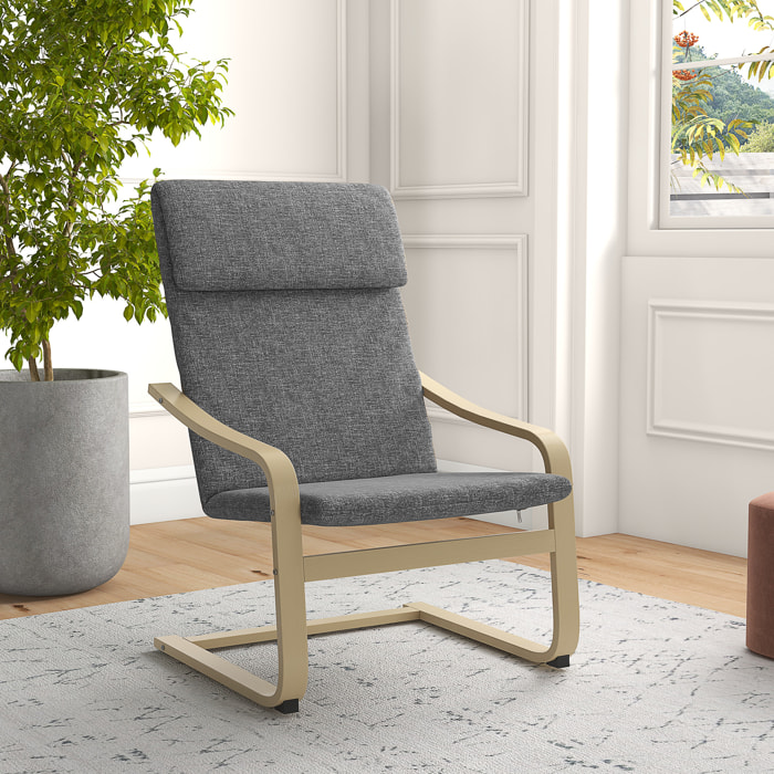 Fauteuil de salon, fauteuil chambre avec accoudoirs incurvés, coussin, chaise de salon en tissu aspect lin, 65 x 79 x 98 cm, gris