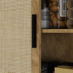 Alacena de Cocina, Mueble Auxiliar de Cocina Alta, con 4 Puertas de Ratán y Estantes Ajustables, Estilo Bohemio, Natural, 80x33x162,6 cm