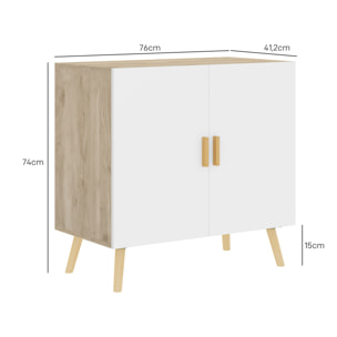Buffet 2 portes étagère design scandinave - blanc effet chêne clair