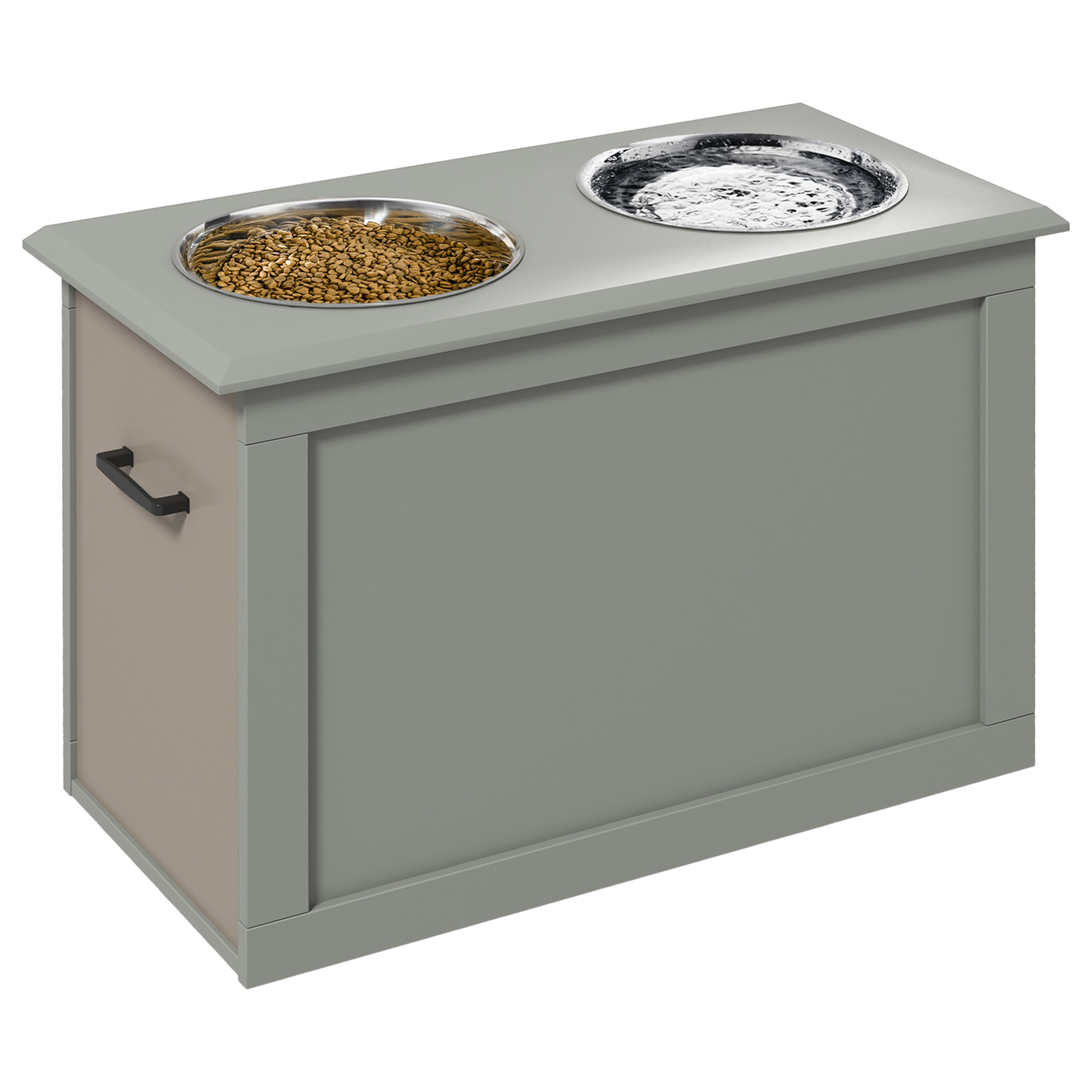 Comedero Perro Elevado con 2 Cuencos de Acero Inoxidable 2x2000 ml Comedero Elevado para Perros Grandes con Tapa Abatible y Almacenamiento Oculto Gris