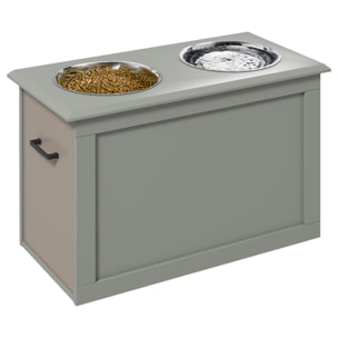 Comedero Perro Elevado con 2 Cuencos de Acero Inoxidable 2x2000 ml Comedero Elevado para Perros Grandes con Tapa Abatible y Almacenamiento Oculto Gris