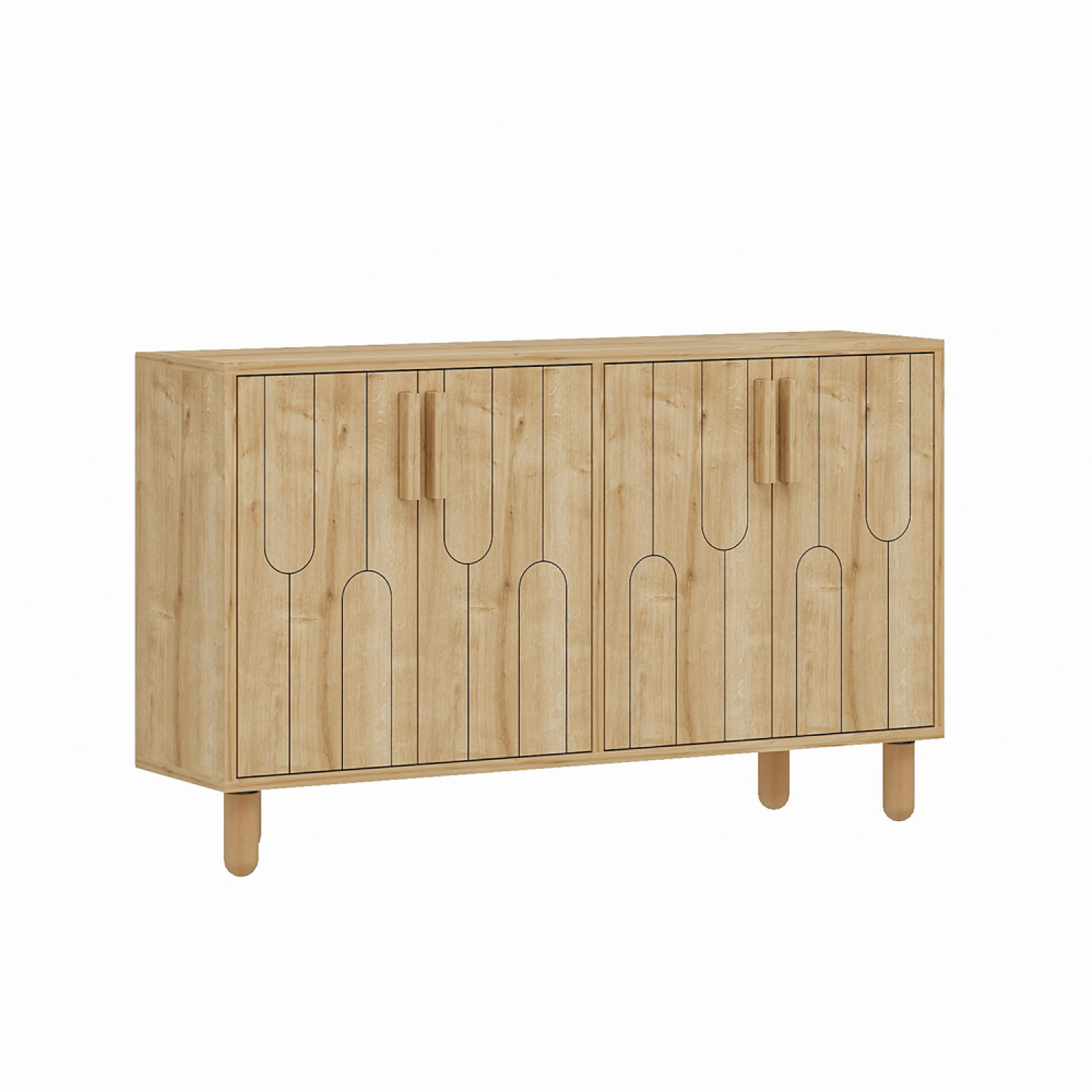CIRACUSE Buffet 4 portes aspect bois design graphique120x73cm