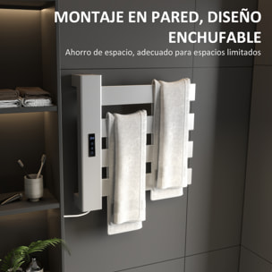 Toallero Eléctrico de Pared 130W Radiador Toallero Eléctrico de Aleación de Aluminio con Control WIFI Pantalla Táctil Temporizador 4 Barras Temperatura Ajustable Bajo Consumo IPX4 Blanco
