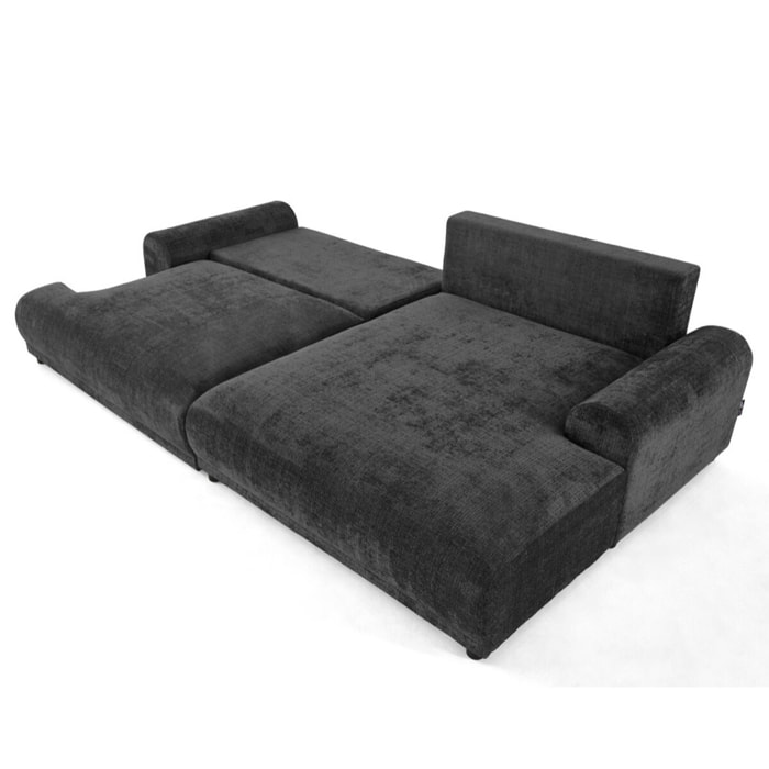 Nelly - canapé d'angle droit 4 places convertible avec coffre en velours texturé - Gris Anthracite