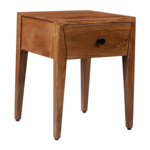 Table de chevet Boma -bois massif de mangue-couleur noyer 35 x 45 x 35 cm
