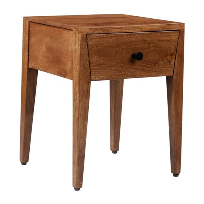 Table de chevet Boma -bois massif de mangue-couleur noyer 35 x 45 x 35 cm