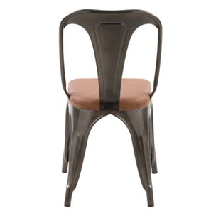 Lot de 2 chaises en métal gris et cuir synthétique marron - Charly