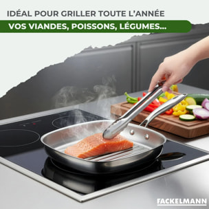 Poêle à Frire 26 cm et Gril 28 cm inox 18/10 Triply et couvercle Fackelmann Vita3