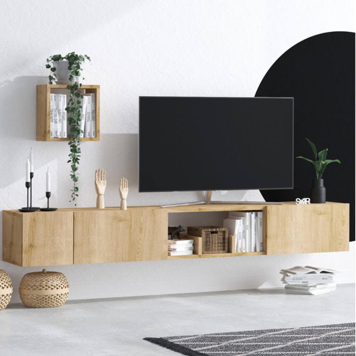 Meuble tv avec rangements imitation chêne clair - ALZEY
