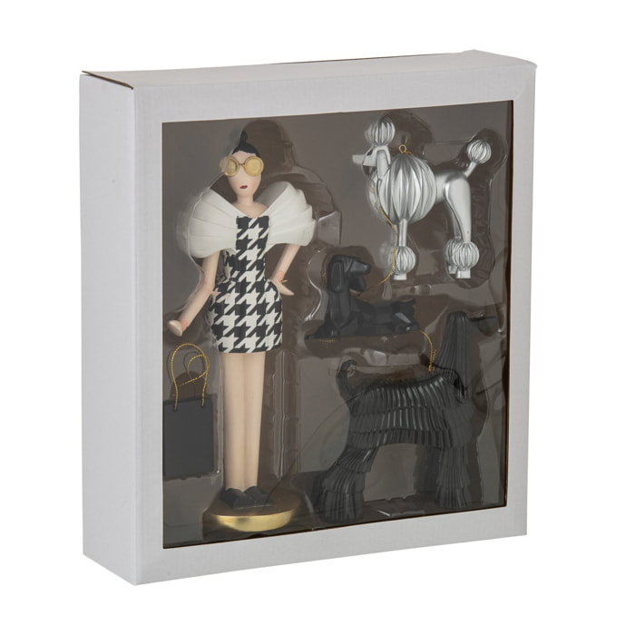 J-Line figurine Dame + Chien Pied-De-Poule - polyrésine - mix - 2 pcs