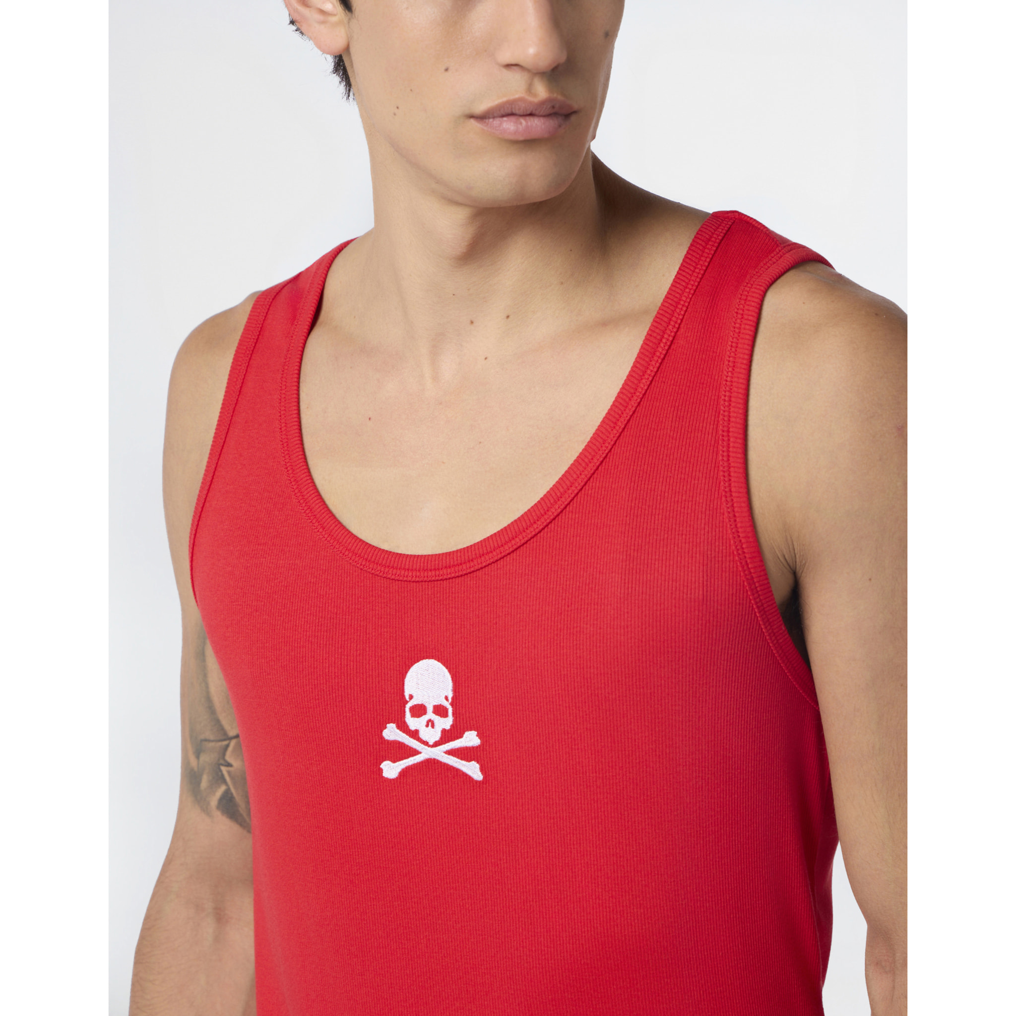 PHILIPP PLEIN Cotton Tank Top Skull & Bones