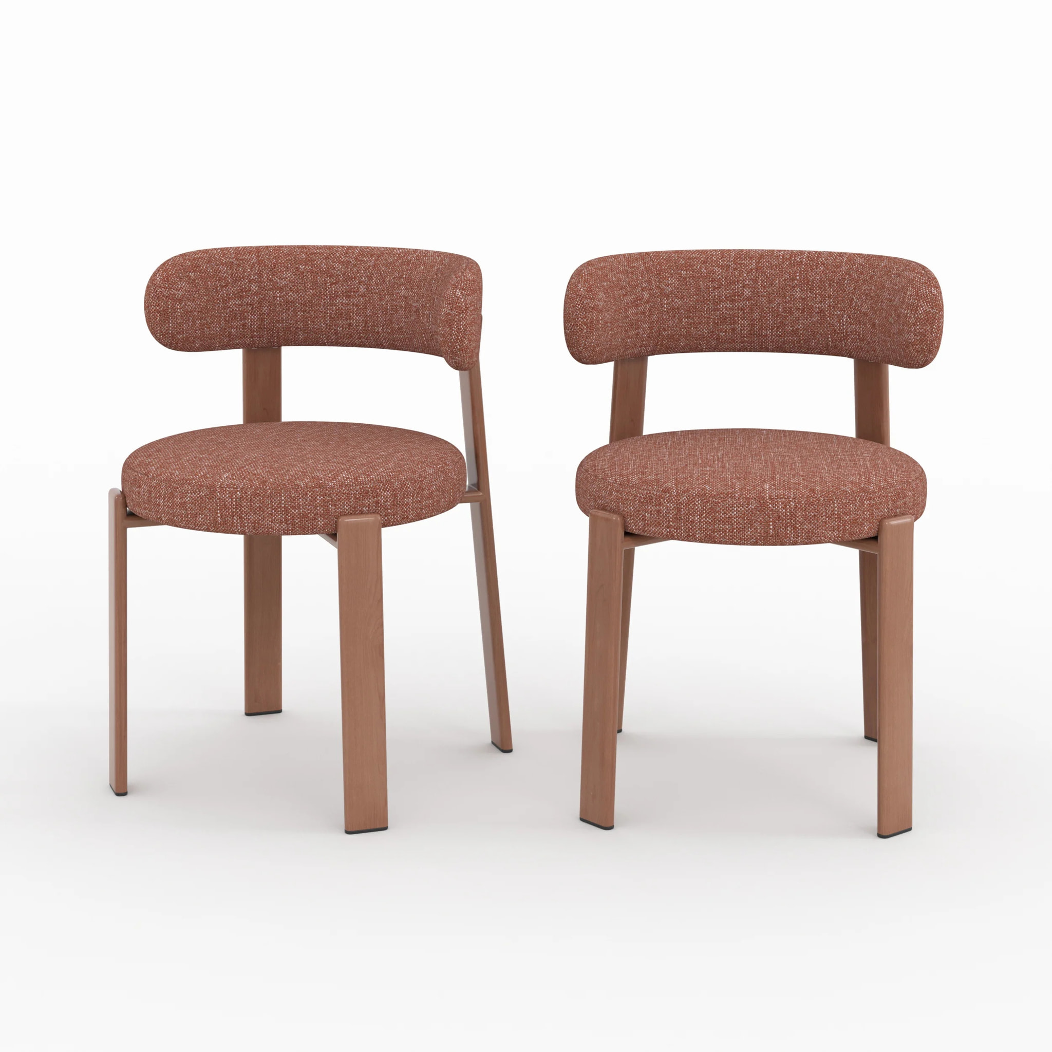 Lot de 2 chaises en tissu texturé brun canelle, pieds en métal - Aura