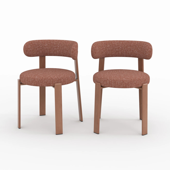 Lot de 2 chaises en tissu texturé brun canelle, pieds en métal - Aura