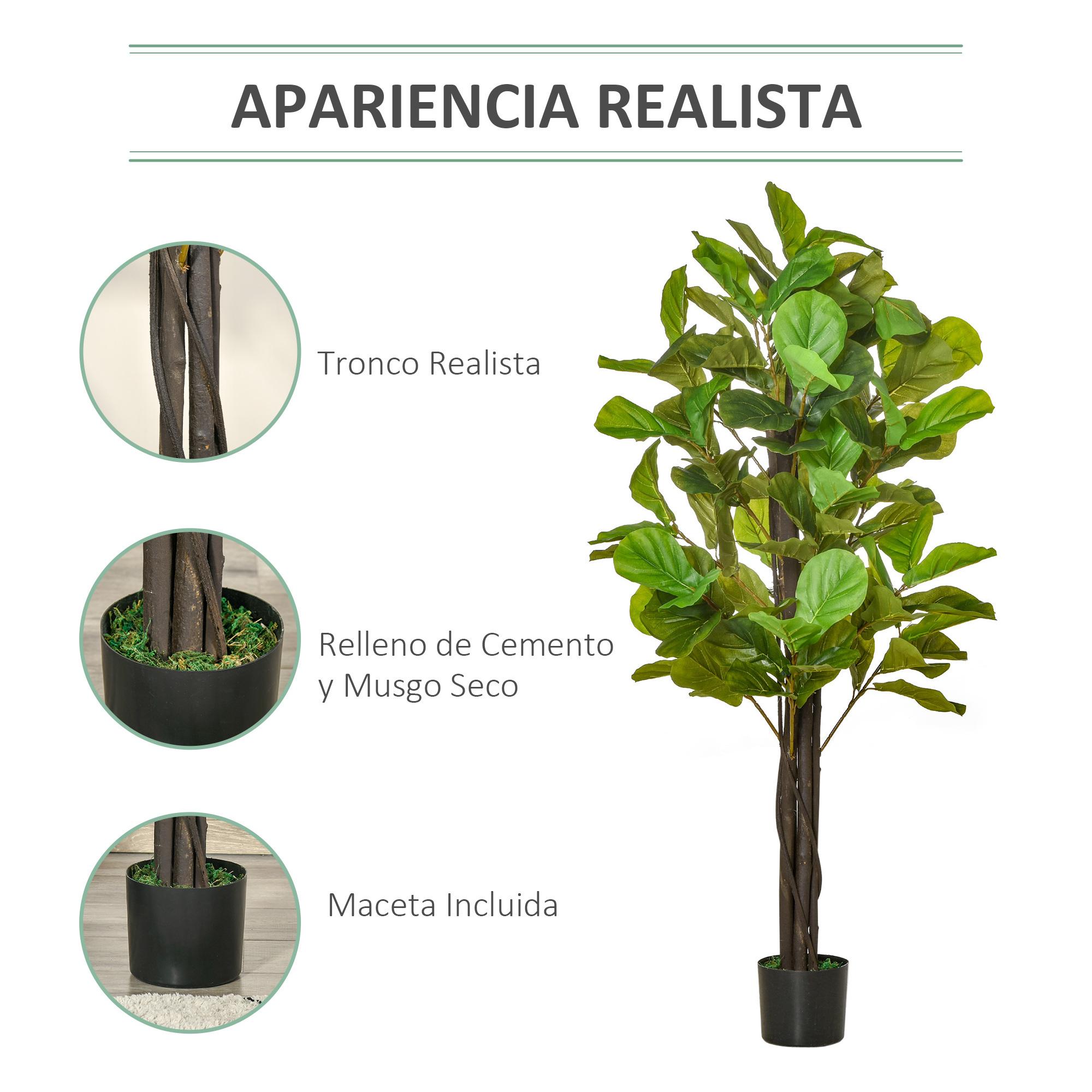 Planta Artificial Higuera en Maceta Altura 155 cm con 114 Hojas Árbol Falso Interior para Decoración Hogar Salón Dormitorio Verde