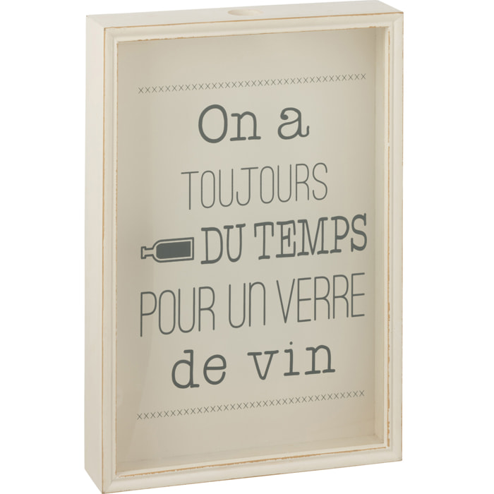J-Line Cadre Bouchon Un Verre De Vin Bois Antique Ecru
