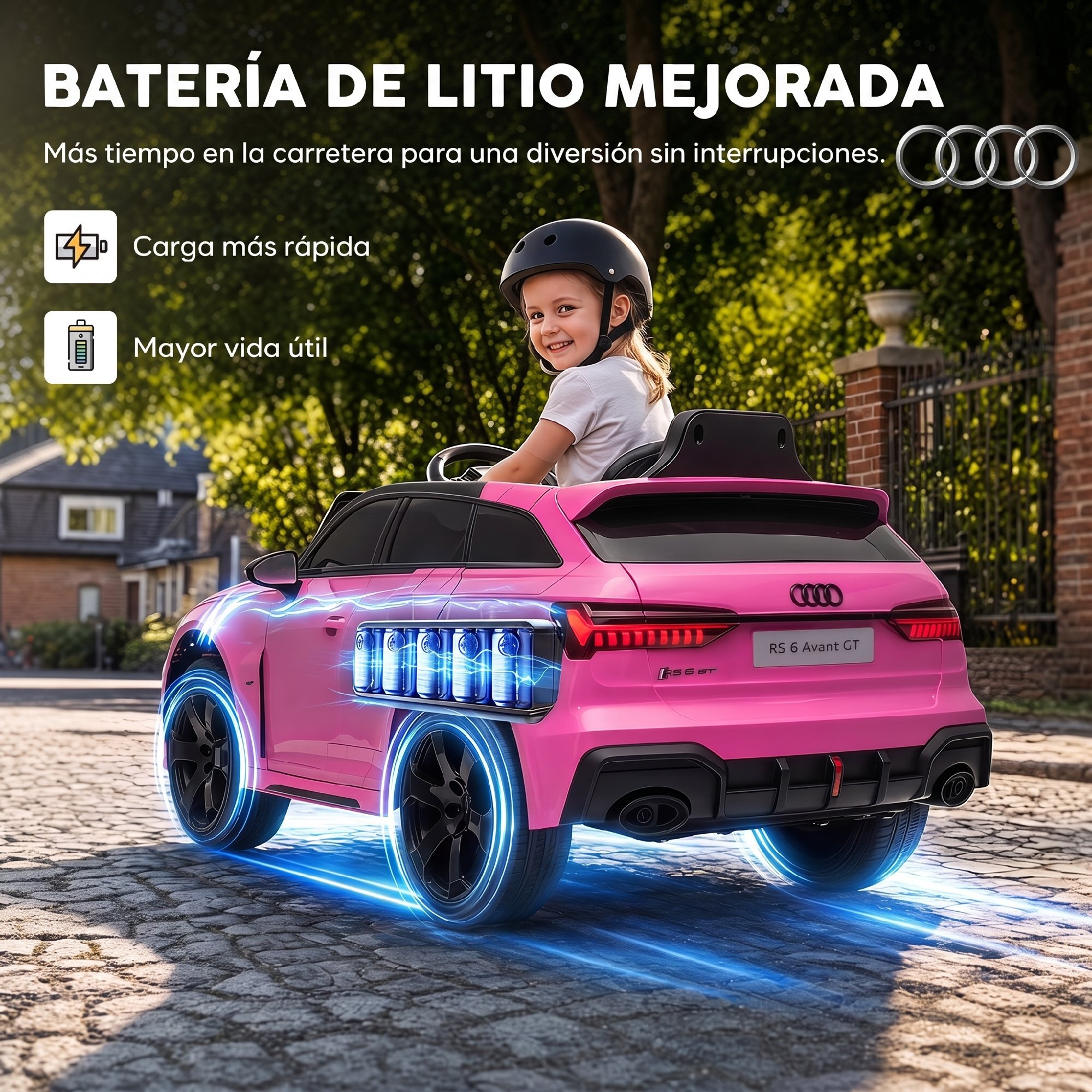 AIYAPLAY Coche Eléctrico para Niños Audi RS 6 Avant GT Coche de Batería 12V con Mando a Distancia 2,4 G Motor Doble Arranque Progresivo Suspensión MP3 Bocina y Faros LED 3-6 Años 3–5 km/h Rosa