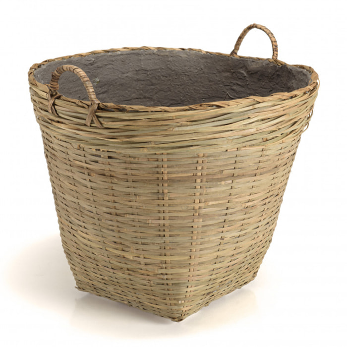 HANS - Pot de fleur rond 60x60cm en bambou naturel avec anses